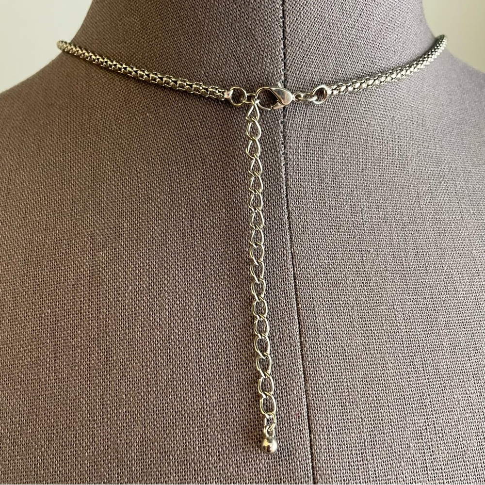 Long Silver Necklace With Rectangular Tassel Pend… - image 4